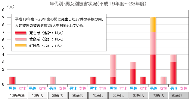 グラフ【年代別・男女別被害状況】